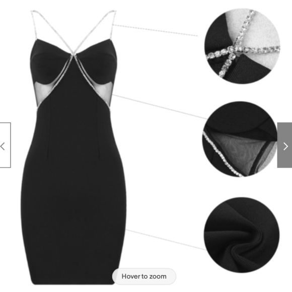 NEW! ELEGANT RHINESTONE LITTLE BLACK MINI DRESS SEXY CRYSTAL CROSS STRAP DETAIL - Picture 6 of 11